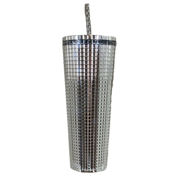 NEW Starbucks 2023 Holiday Silver Chrome Mirror Ball Grid Tumbler 24oz Venti - Picture 7 of 8